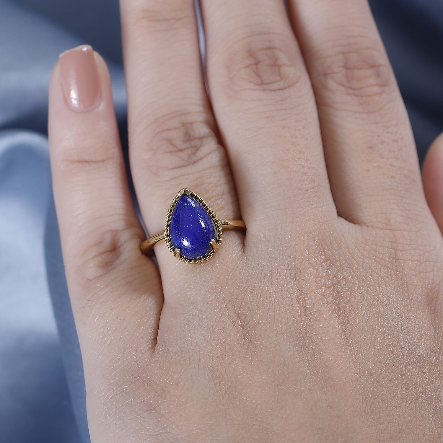 Lapis Lazuli Solitaire Ring In Gold Overlay Sterling Silver  4.455  Ct.
