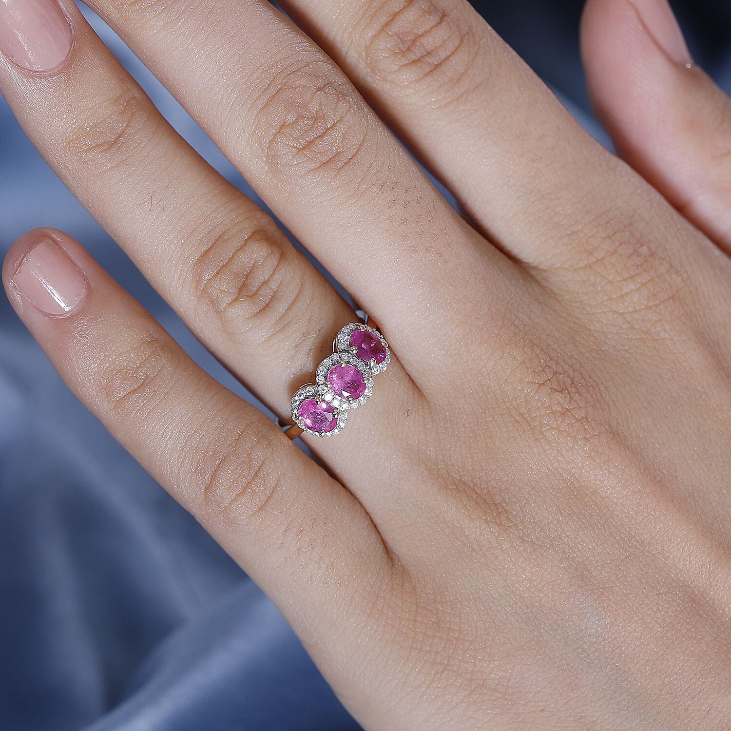 First Time Ever 9K Yellow Gold Mozambique Pink Sapphire & Moissanite Ring 1.60 Ct.