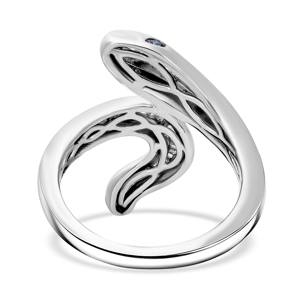 Serpent Year 2025 Deal - White and Blue Diamond Serpent Ring in Platinum Overlay Sterling Silver