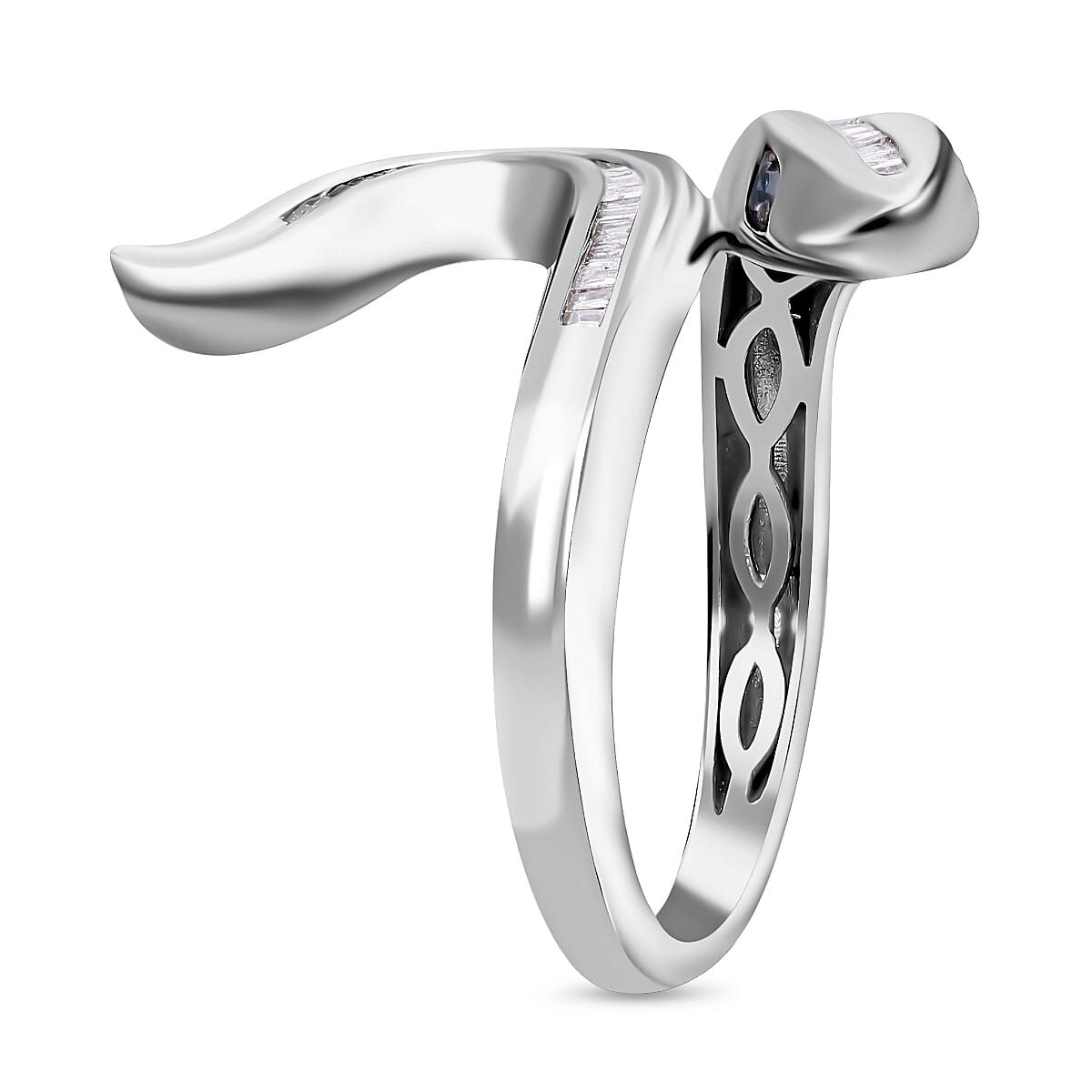Serpent Year 2025 Deal - White and Blue Diamond Serpent Ring in Platinum Overlay Sterling Silver