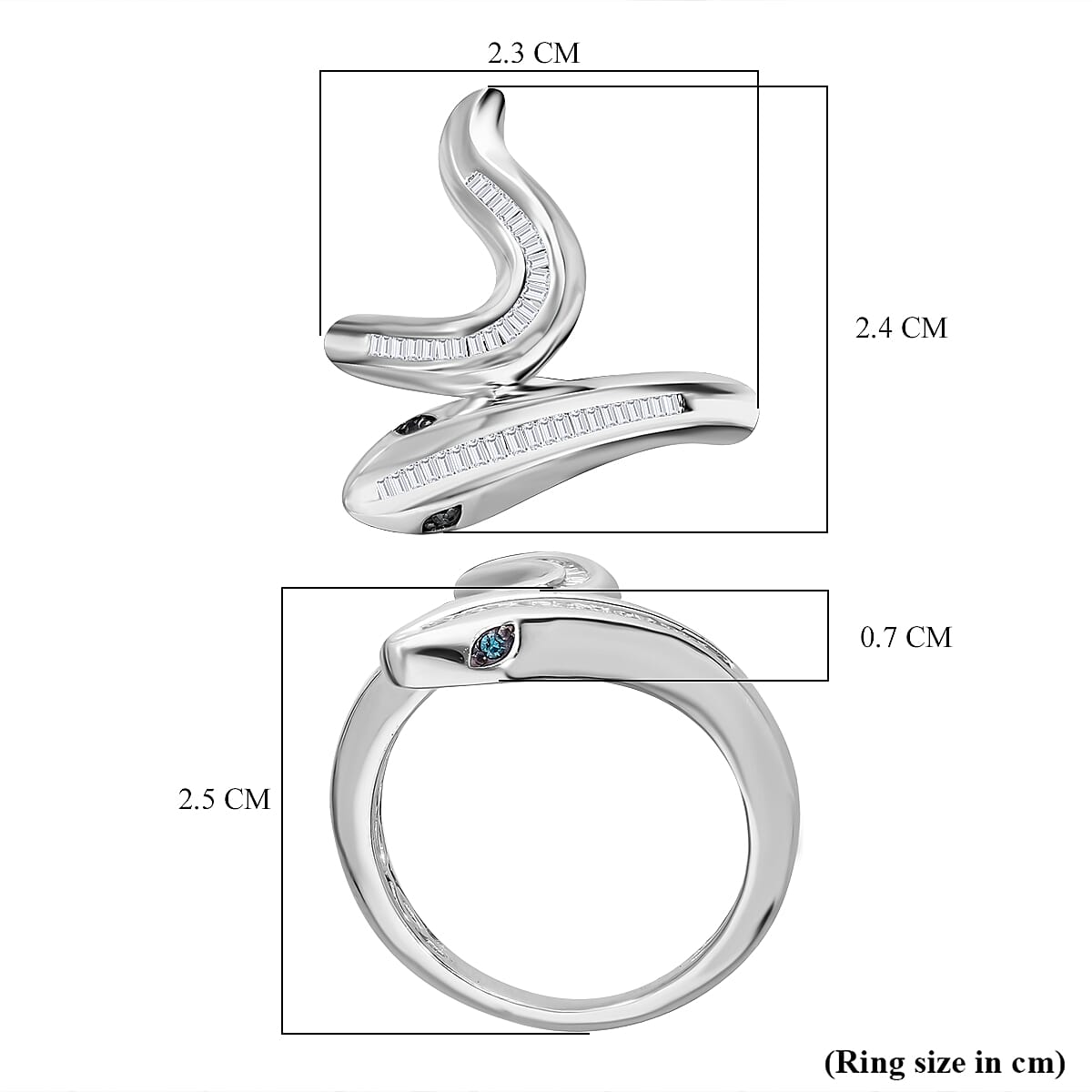 Serpent Year 2025 Deal - White and Blue Diamond Serpent Ring in Platinum Overlay Sterling Silver