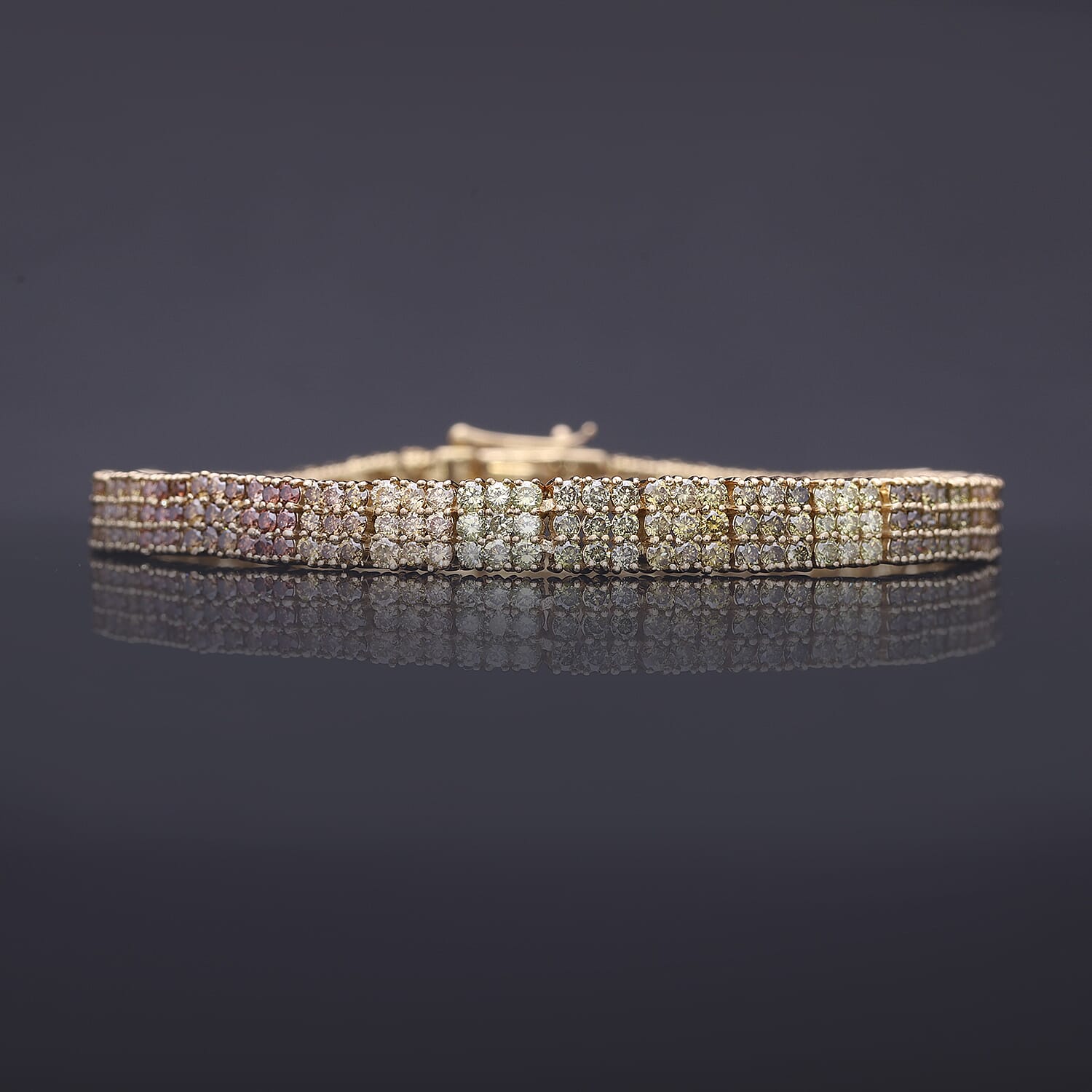 Biggest Diamond Closeout - 5th Avenue Commissioned - 10K Yellow Gold SGL Certified Natural Multi Color Diamond (SI-I1) Bracelet (Size - 7.25) 5.01 Ct. Gold wt 13.30 Gms