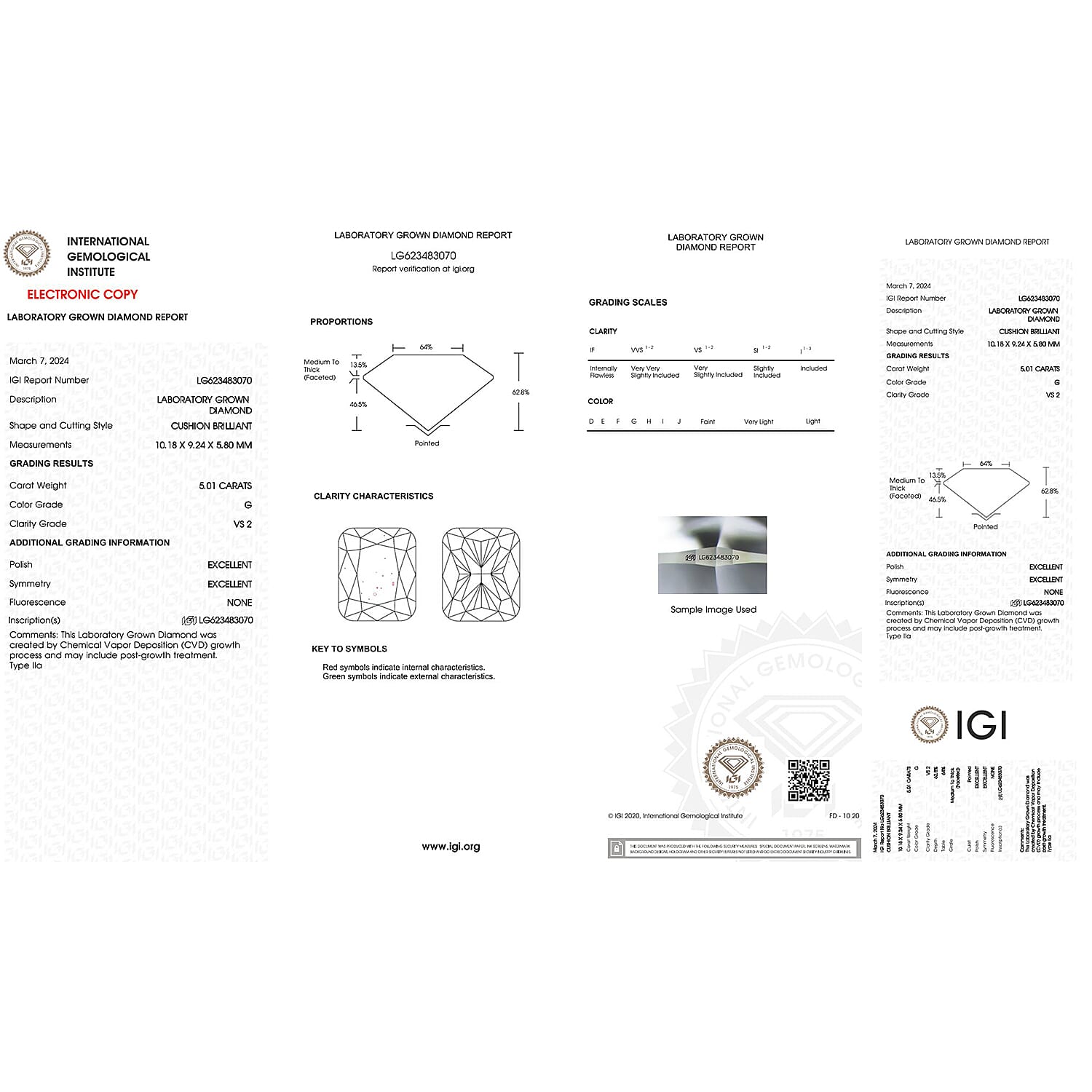 Luxuriant Diamond - 5 Ct Lab Grown Diamond Cushion IGI certified VS-G