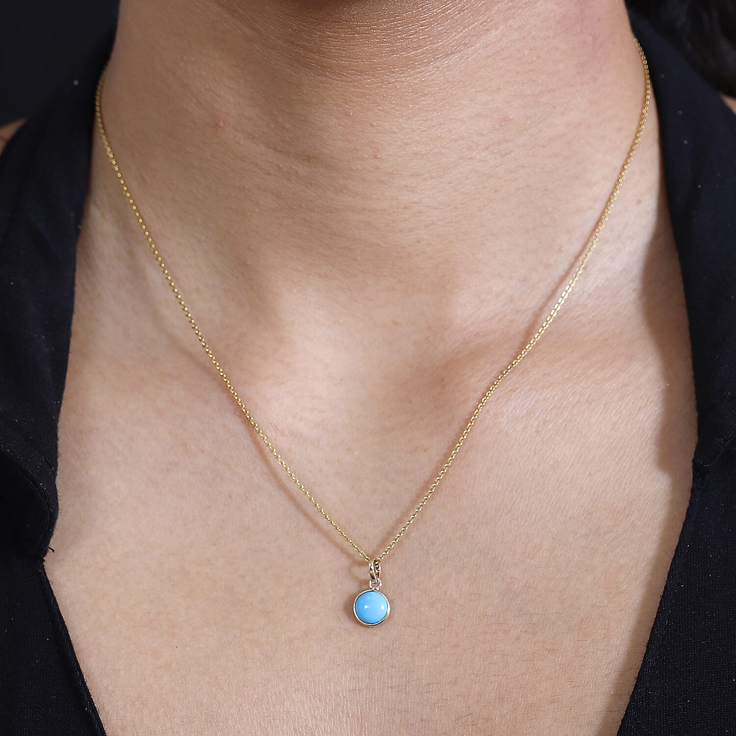 JCK Vegas Close Out - 9K Yellow Gold AA Arizona Sleeping Beauty Turquoise Solitaire Pendant 1.18 Ct