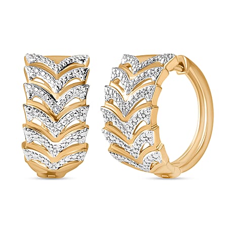 Designer Inspired - White Diamond Hoop Earring in Silver & Yellow Tone