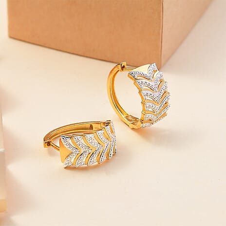 Designer Inspired - White Diamond Hoop Earring in Silver & Yellow Tone