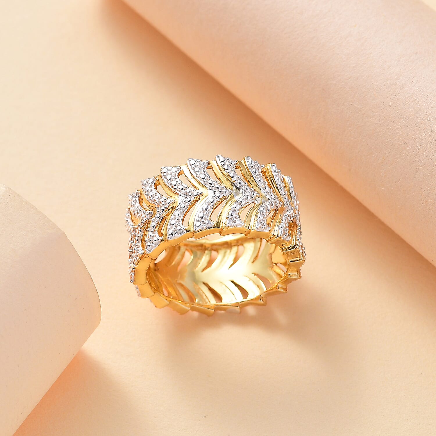 Designer Inspired - White Diamond Ring in Dual Tone