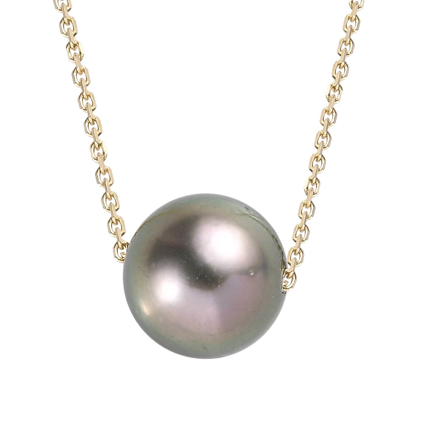 14K Yellow Gold AGI Certified AAA Tahiti Pearl Pendant with Chain (Size 18) 5.80 Ct.