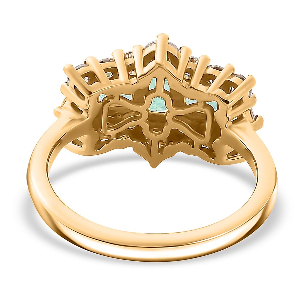 Boyaca Colombian Emerald & Moissanite Boat Ring in 18K Vermeil Yellow Gold Sterling Silver 1.81 Ct.