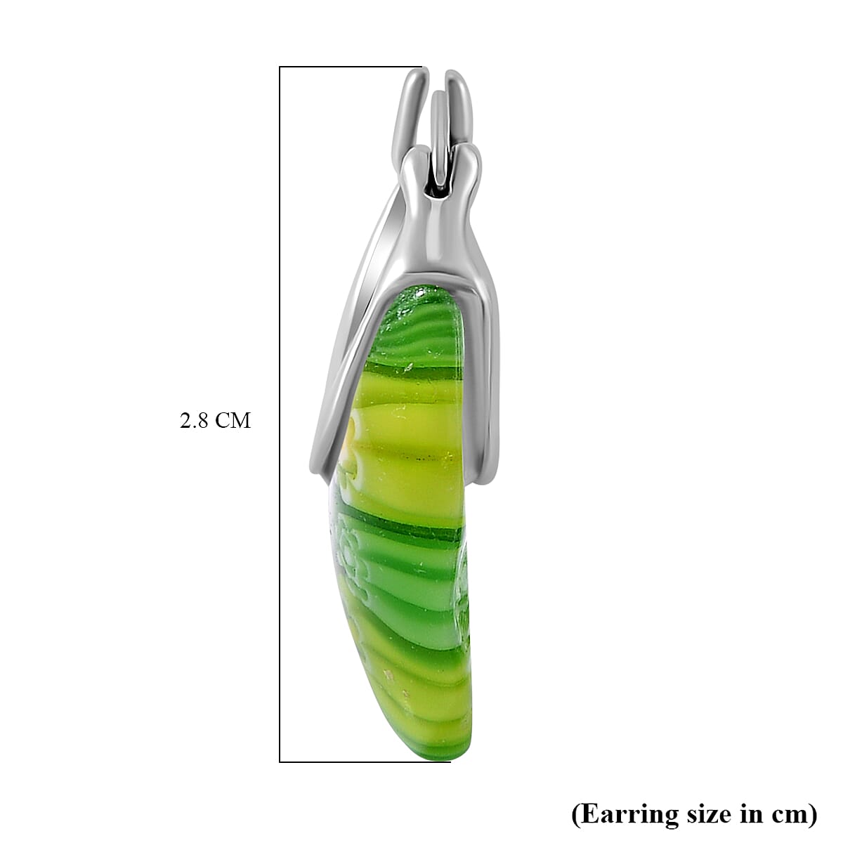 Green Color Murano Glass Earring With Clasp in Rhodium Overlay Sterling Silver