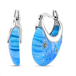 Multi Colour Murano Style Glass Floral Basket Earring With Clasp in Rhodium Overlay Sterling Silver