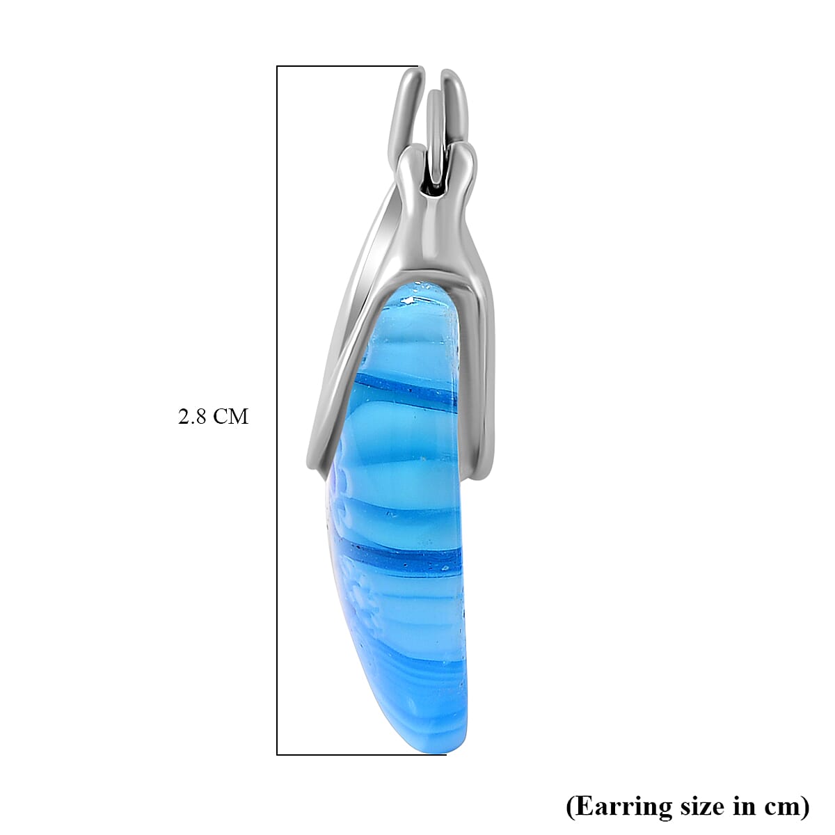 Blue Color Murano Glass Earring With Clasp in Rhodium Overlay Sterling Silver