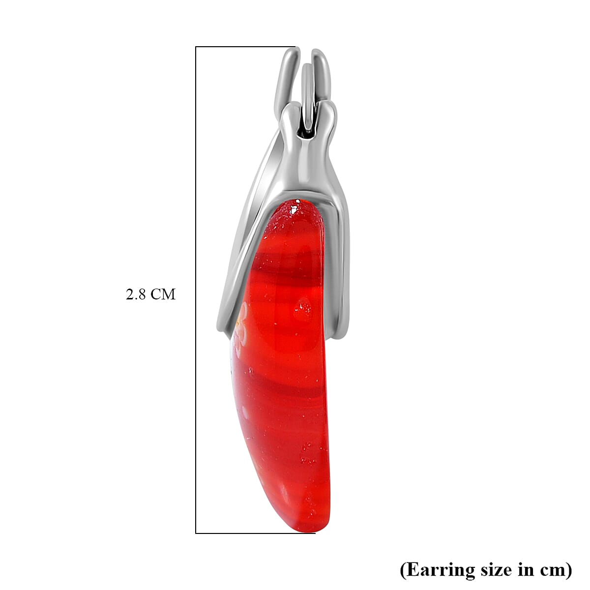 Red Color Murano Glass Earring With Clasp in Rhodium Overlay Sterling Silver