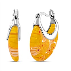 Multi Colour Murano Style Glass Floral Basket Earring With Clasp in Rhodium Overlay Sterling Silver