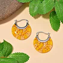 Yellow Colour Murano Style Glass Floral Basket Earring With Clasp in Rhodium Overlay Sterling Silver