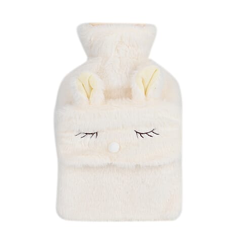 1000ml Plush Hot Water Bottle with Eye Mask - White