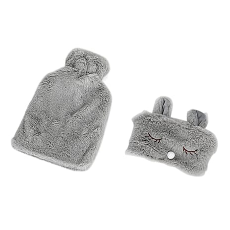 Set of 2 - Hot Water Bottle with Eye mask 1000ml - Grey