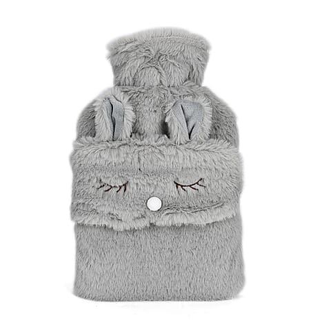 1000ml Plush Hot Water Bottle with Eye Mask - Grey