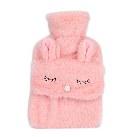 1000ml Plush Hot Water Bag with Eye Mask - Pink