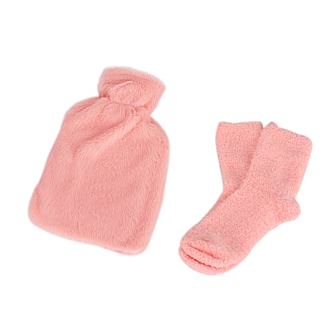 1000ml Plush Hot Water Bag with Socks - Pink