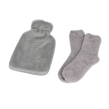 1000ml Plush Hot Water Bag with Socks - Grey