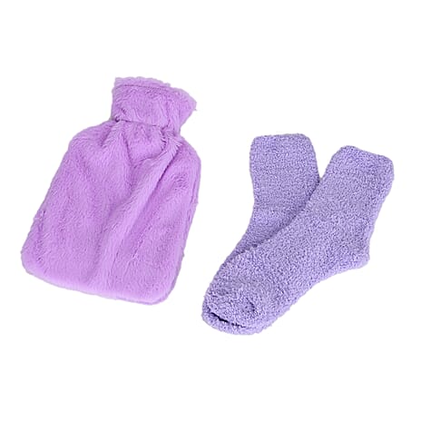 1000ml Plush Hot Water Bag with Socks - Purple