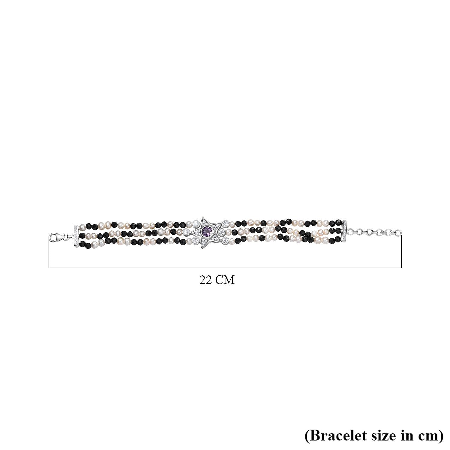 GP Celestial Collection - Starry Night Rose De France Amethyst, Pearl, Black Spinel & Zircon Star Bracelet (Size 7.5) in Rhodium Overlay Sterling Silver GP Celestial Collection - Starry Night Rose De France Amethyst, Pearl, Black Spinel & Zircon Star Bracelet (Size 7.5) in Rhodium Overlay Sterling Silver
