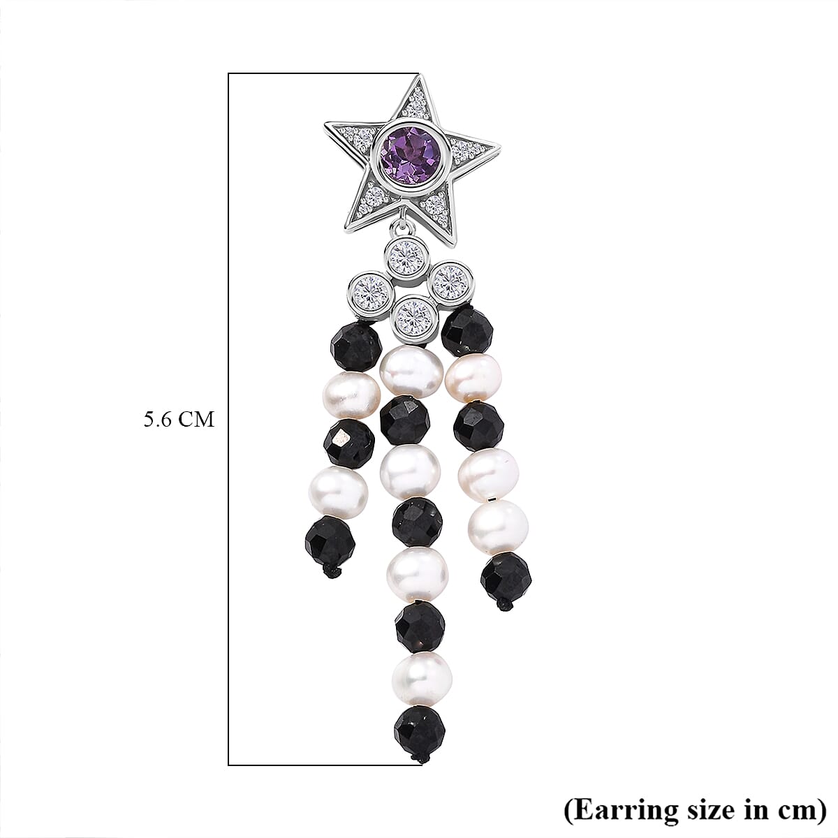 GP Celestial Collection - Starry Night Rose De France Amethyst, Pearl, Black Spinel & Zircon Earrings With Push Back in Rhodium Overlay Sterling Silver 21.81 Ct.