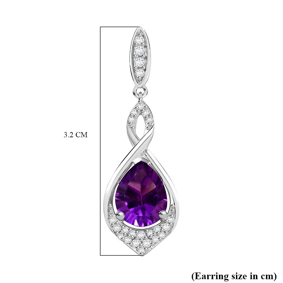 AAA Concave Cut Zambian Amethyst & White Zircon Dangling Earring in Rhodium Overlay Sterling Silver 4.00 Ct.
