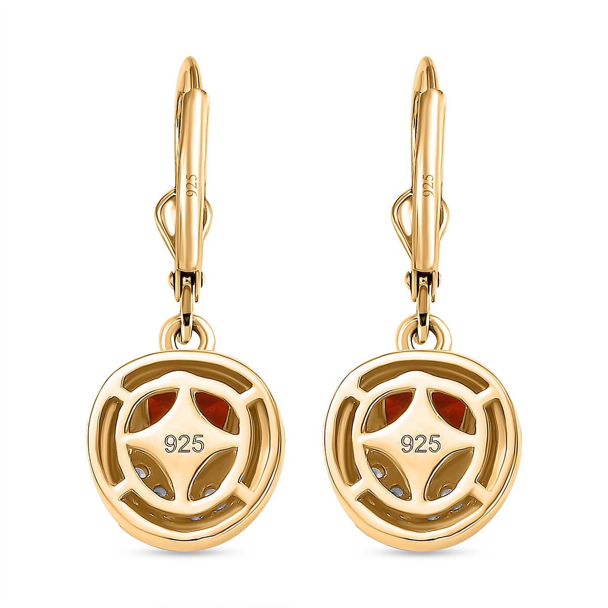 Cherry Fire Opal & White Zircon Solitaire Lever Back Earring in 18K YG Vermeil Sterling Silver 1.74 ct