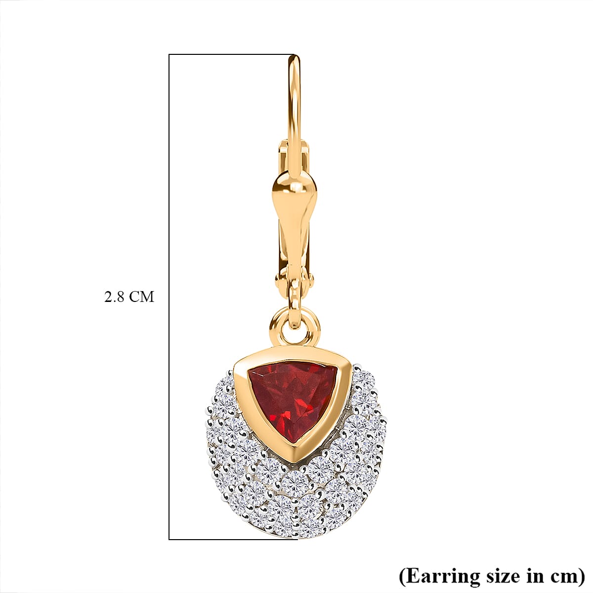 Cherry Fire Opal & White Zircon Solitaire Lever Back Earring in 18K YG Vermeil Sterling Silver 1.74 ct