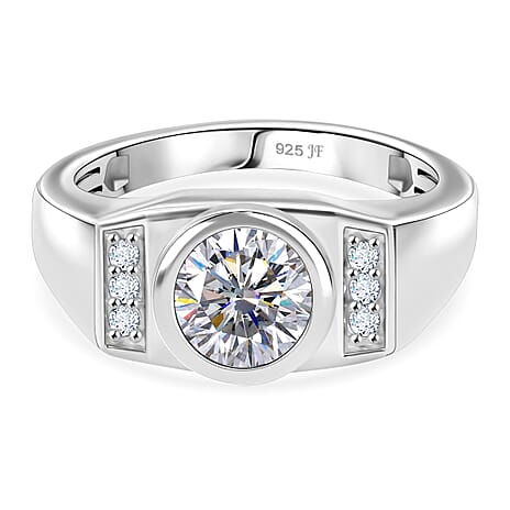 J Francis - Swarovski Zirconia Mens Ring in Rhodium Overlay Sterling Silver 2.97 Ct.