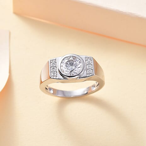 J Francis - Swarovski Zirconia Mens Ring in Rhodium Overlay Sterling Silver 2.97 Ct.