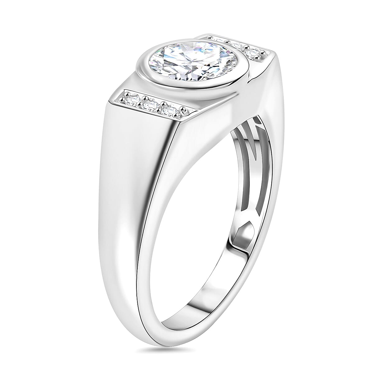 J Francis - Swarovski Zirconia Mens Ring in Rhodium Overlay Sterling Silver 2.97 Ct.