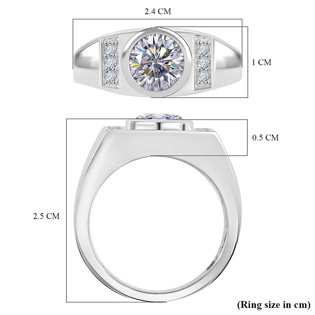 J Francis - Swarovski Zirconia Mens Ring in Rhodium Overlay Sterling Silver 2.97 Ct.