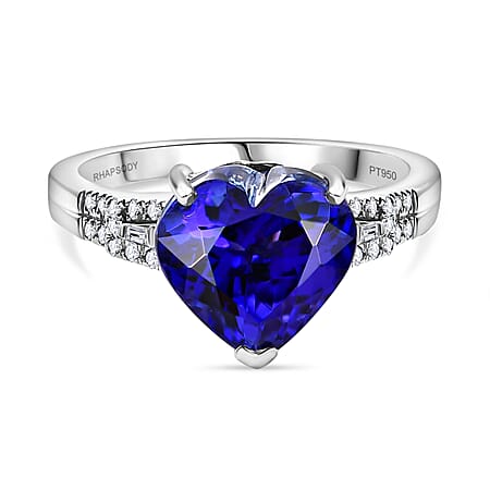 950 Platinum AAAA Tanzanite White Diamond EF, VS Heart Ring