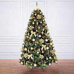 6.5ft Northern Lights Christmas Tree - Includes 120 Gold & Copper Decorations & 120 Clear Lights 1014 Tips - Diameter 122cm