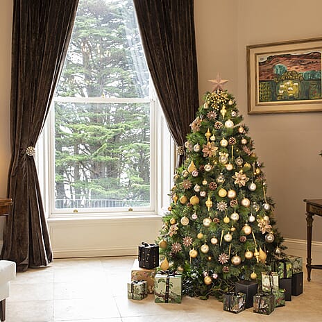 6.5ft Silver Mist Christmas Tree - Includes 120 Silver & White Decorations & 120 Clear Lights 1014 Tips - Diameter 122cm