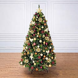 6.5ft Northern Lights Christmas Tree - Includes 120 Gold & Copper Decorations & 120 Clear Lights 1014 Tips - Diameter 122cm