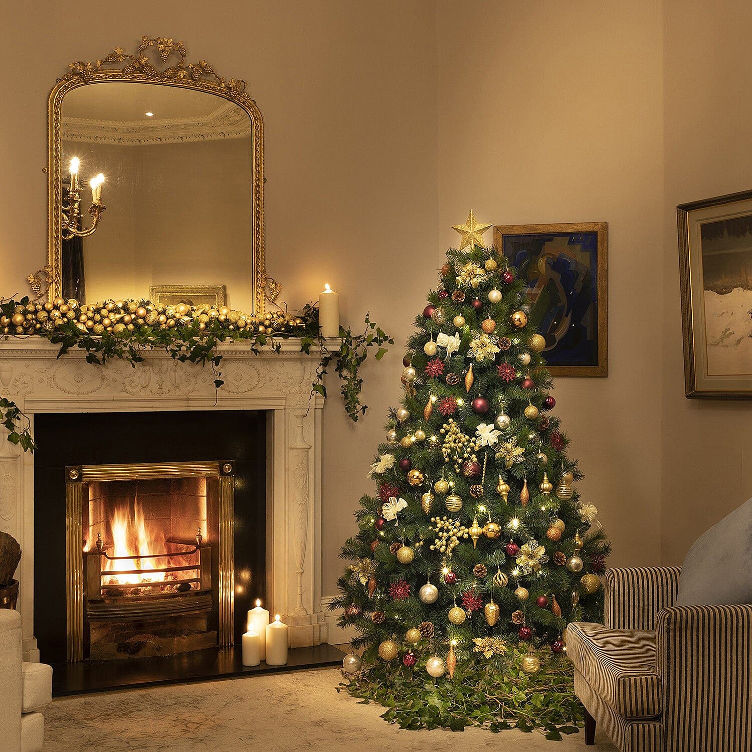 6.5ft La Fleurette Christmas Tree Includes 120 Pink/Ivory/Gold