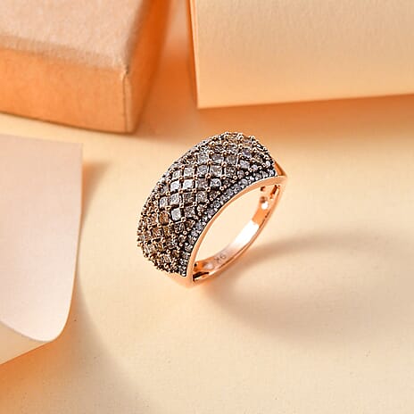 One Time CloseOut Deal - SGL Certified 9K Rose Gold Natural Champagne Diamond, Natural White Diamond Band Ring 1.50 Ct.