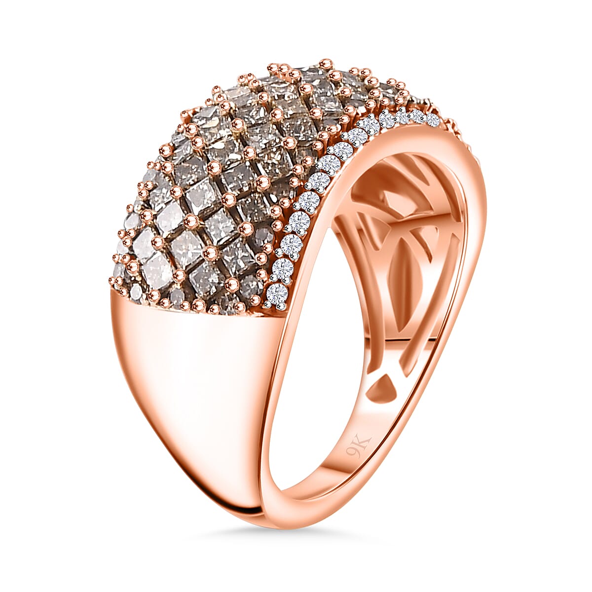 One Time CloseOut Deal - SGL Certified 9K Rose Gold Natural Champagne Diamond, Natural White Diamond Band Ring 1.50 Ct.
