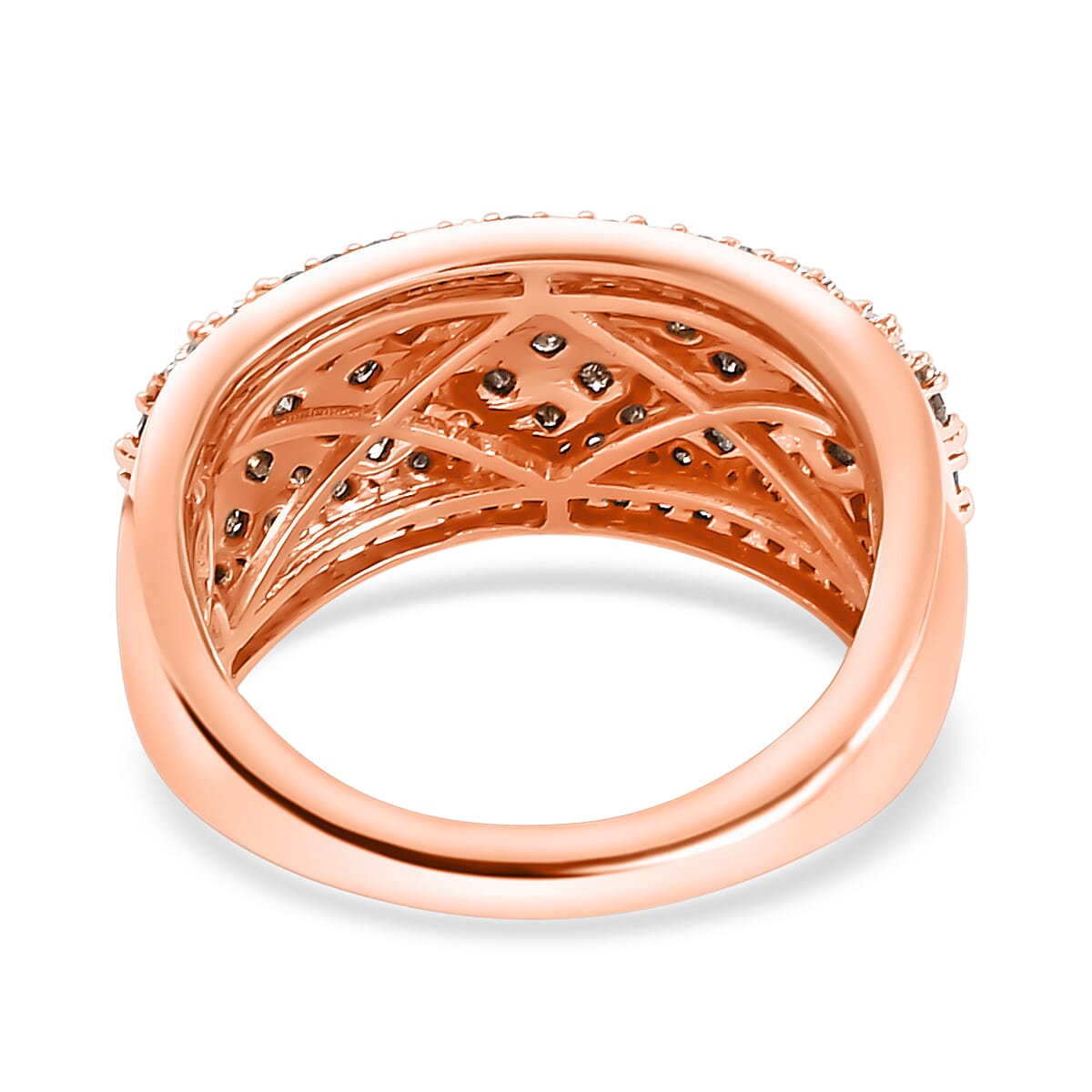 One Time CloseOut Deal - SGL Certified 9K Rose Gold Natural Champagne Diamond, Natural White Diamond Band Ring 1.50 Ct.