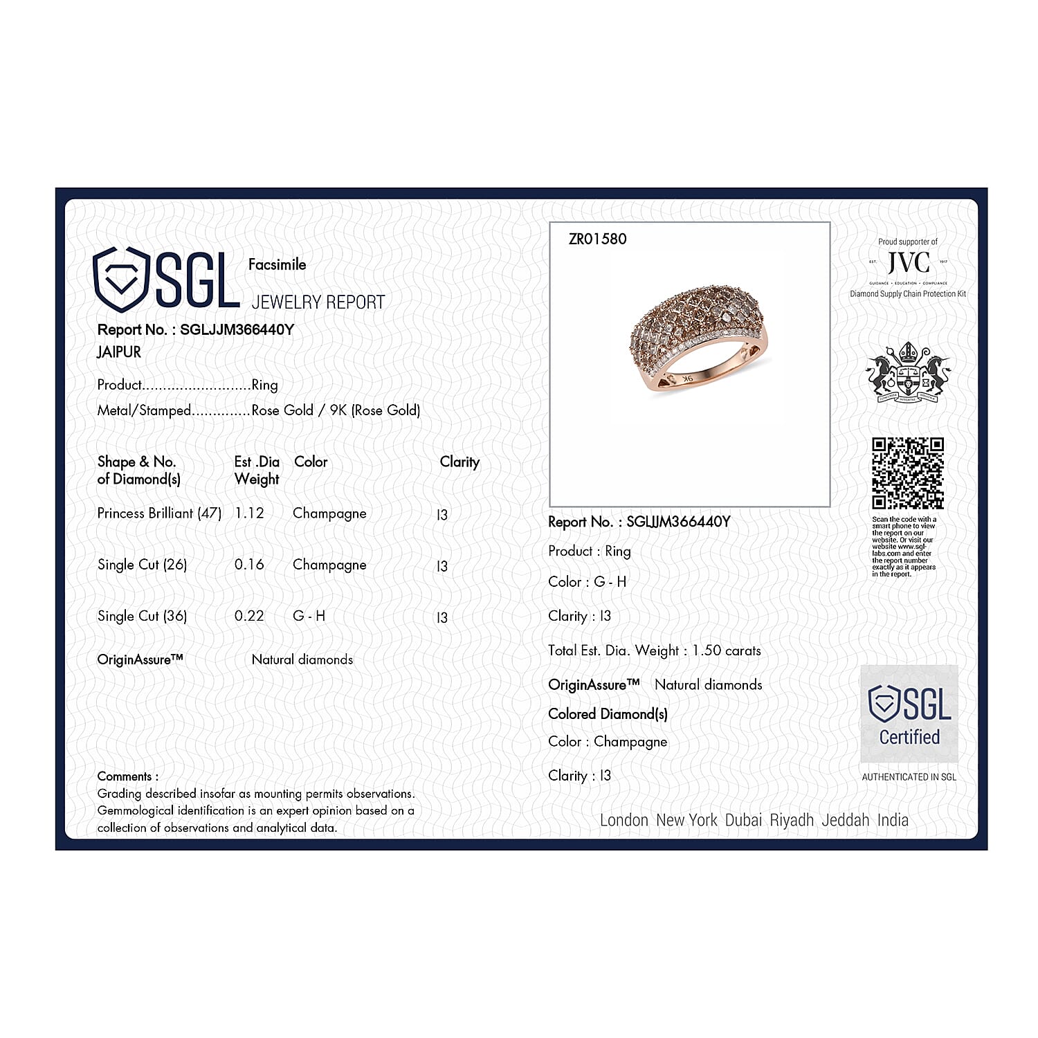 One Time CloseOut Deal - SGL Certified 9K Rose Gold Natural Champagne Diamond, Natural White Diamond Band Ring 1.50 Ct.