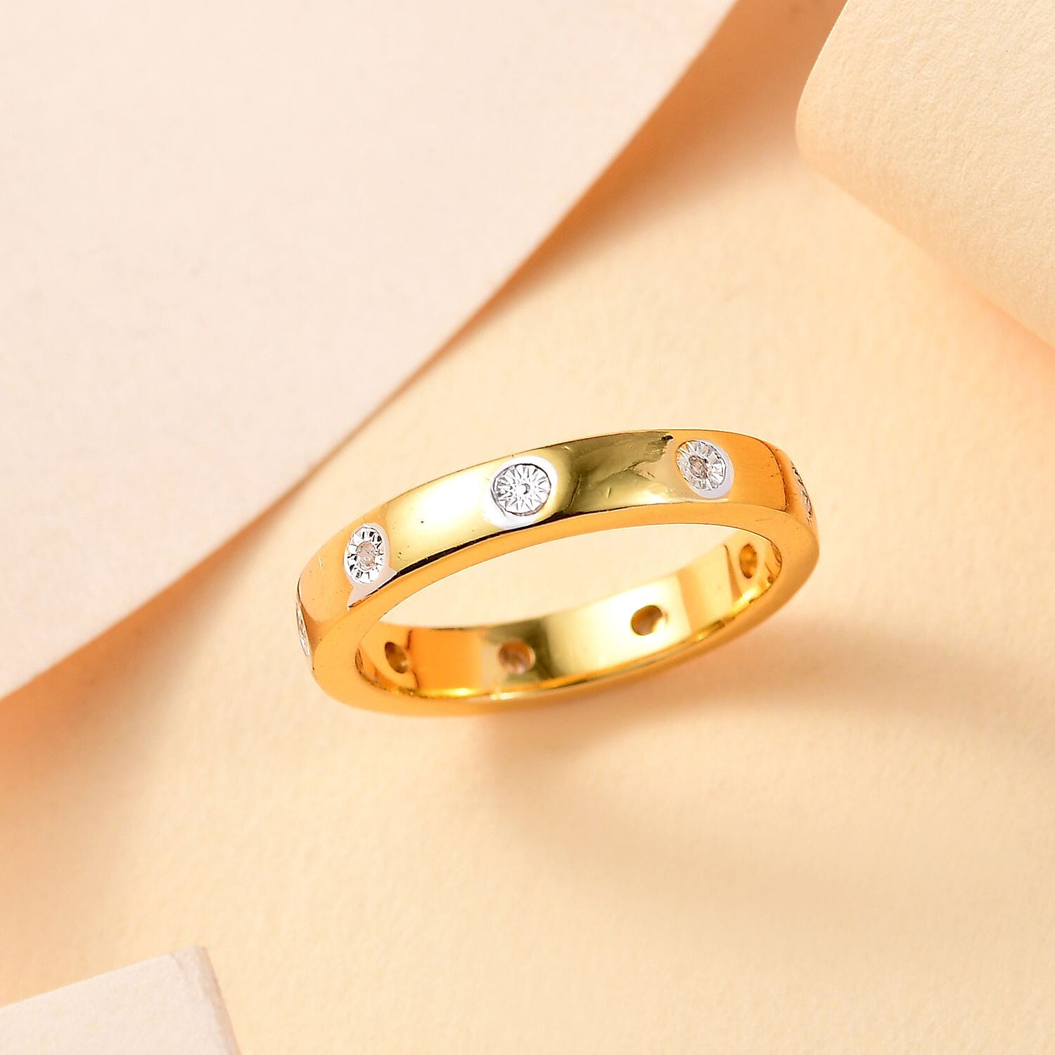 White Diamond Full Eternity Band Ring in Yellow Gold Tone