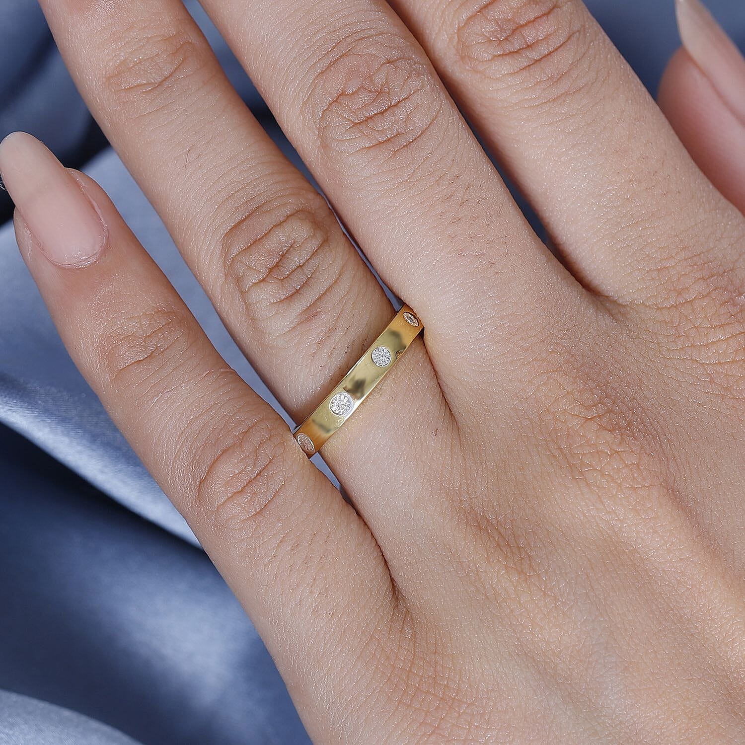 White Diamond Full Eternity Band Ring in Yellow Gold Tone