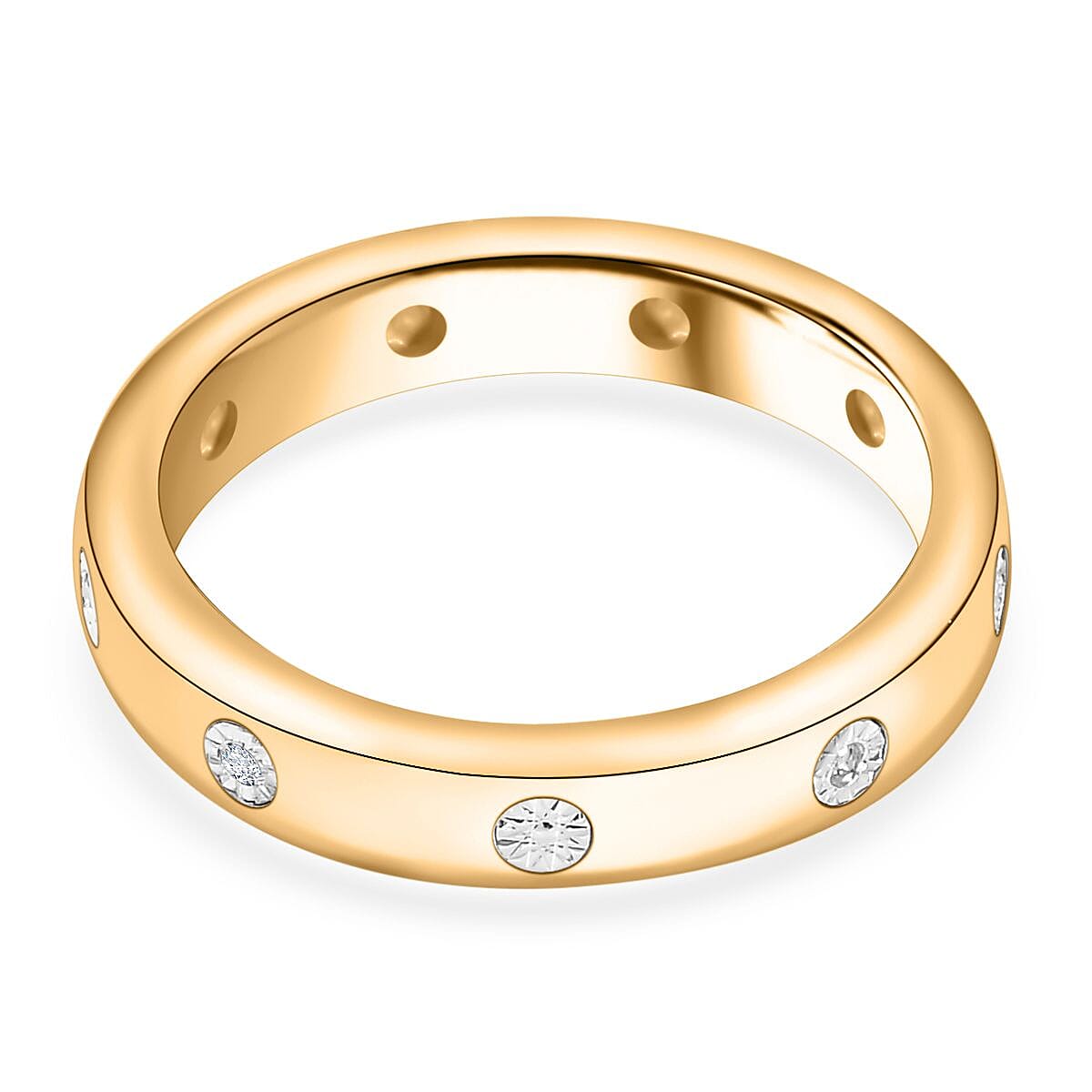 White Diamond Full Eternity Band Ring in Yellow Gold Tone