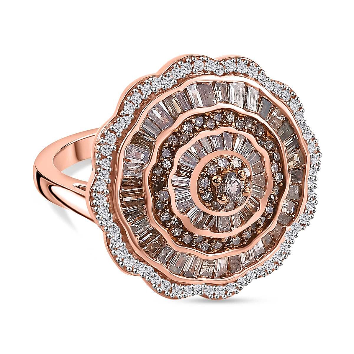 Champagne Diamond & White Diamond Ring in Vermeil RG Sterling Silver,  Silver Wt. 5.6 Gms 1.502  Ct.