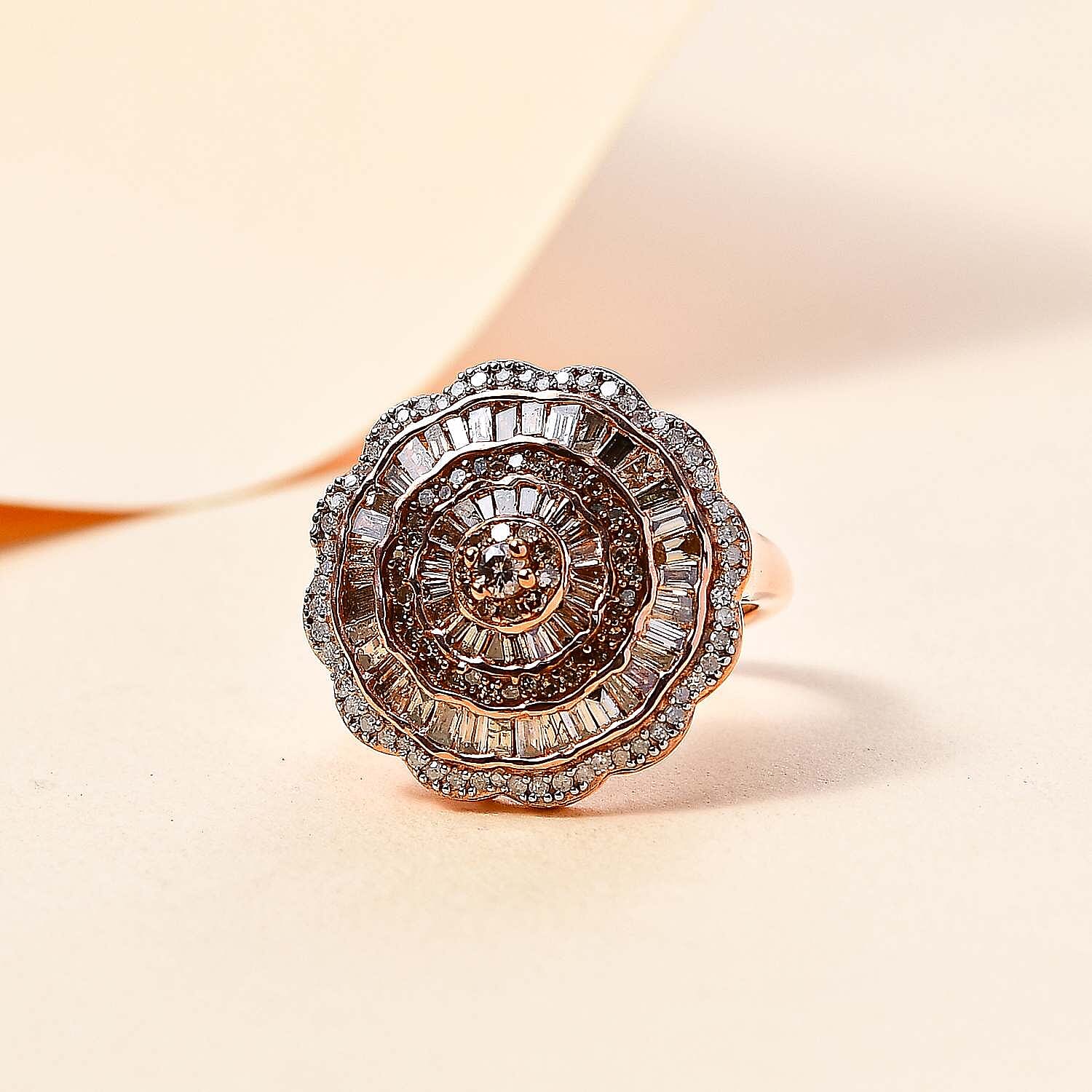 Champagne Diamond & White Diamond Ring in Vermeil RG Sterling Silver,  Silver Wt. 5.6 Gms 1.502  Ct.