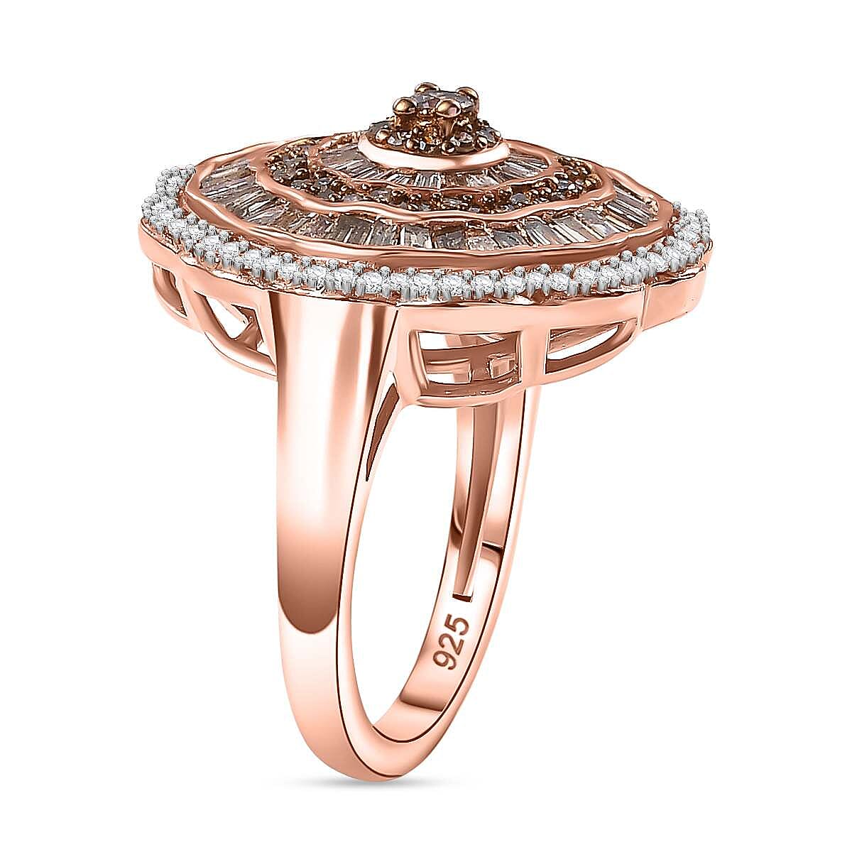 Champagne Diamond & White Diamond Ring in Vermeil RG Sterling Silver,  Silver Wt. 5.6 Gms 1.502  Ct.